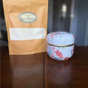 Floral Ceramic Jar with Brown Pouch